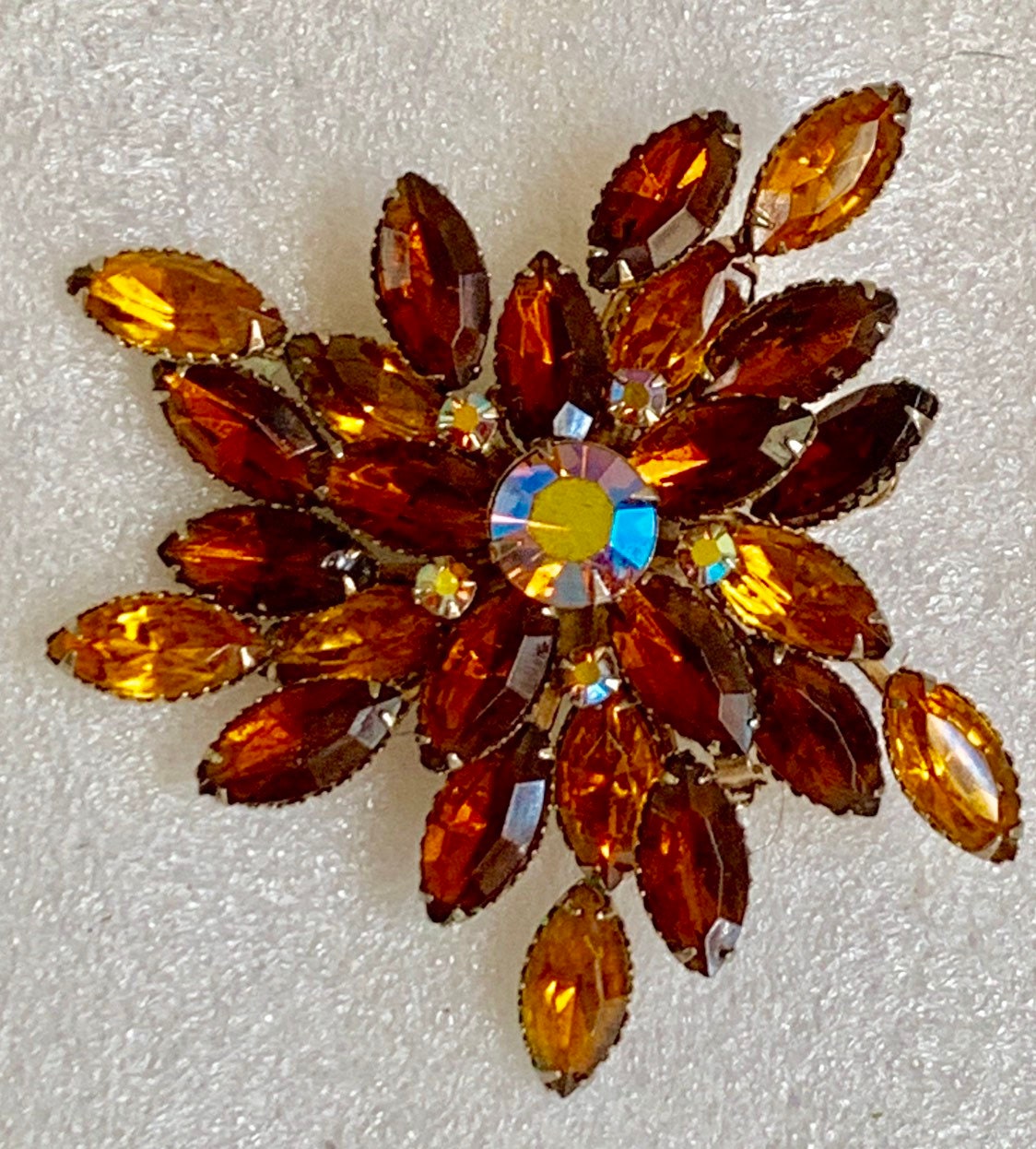 Sale Vintage Rhinestone Brooch Amber Stones With AB Center Stone ...