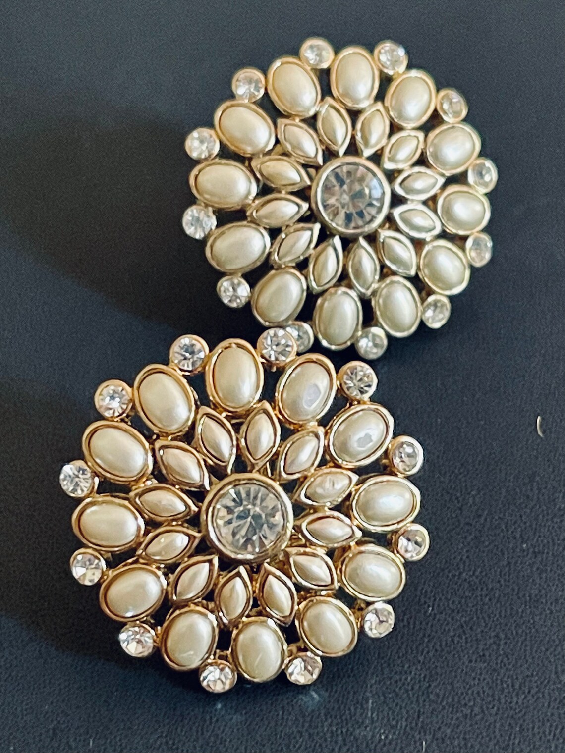 Vintage Pearl & Rhinestone Clip on Earrings Lovely Wedding Etsy