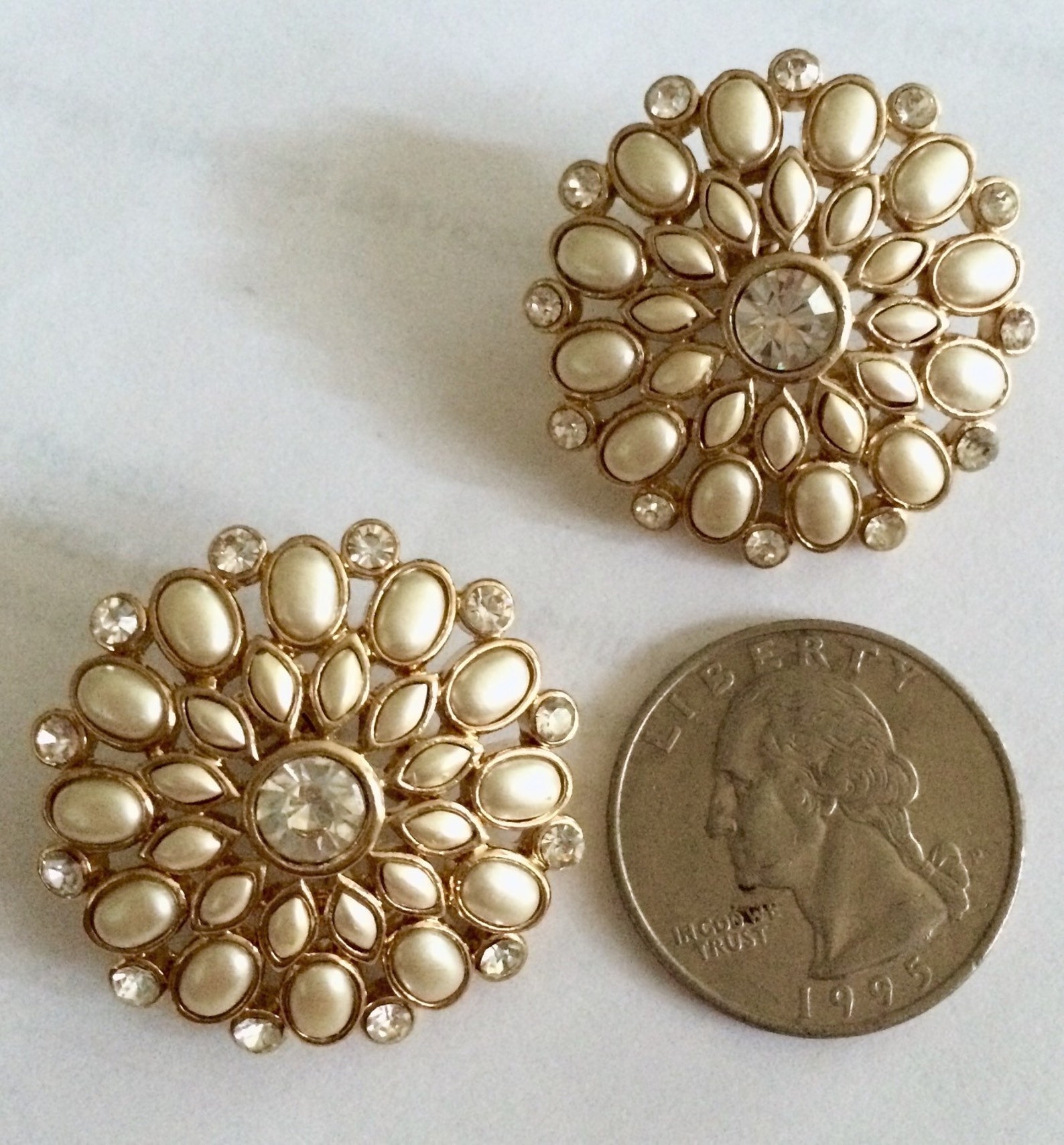 Vintage Pearl & Rhinestone Clip on Earrings Lovely Wedding Etsy
