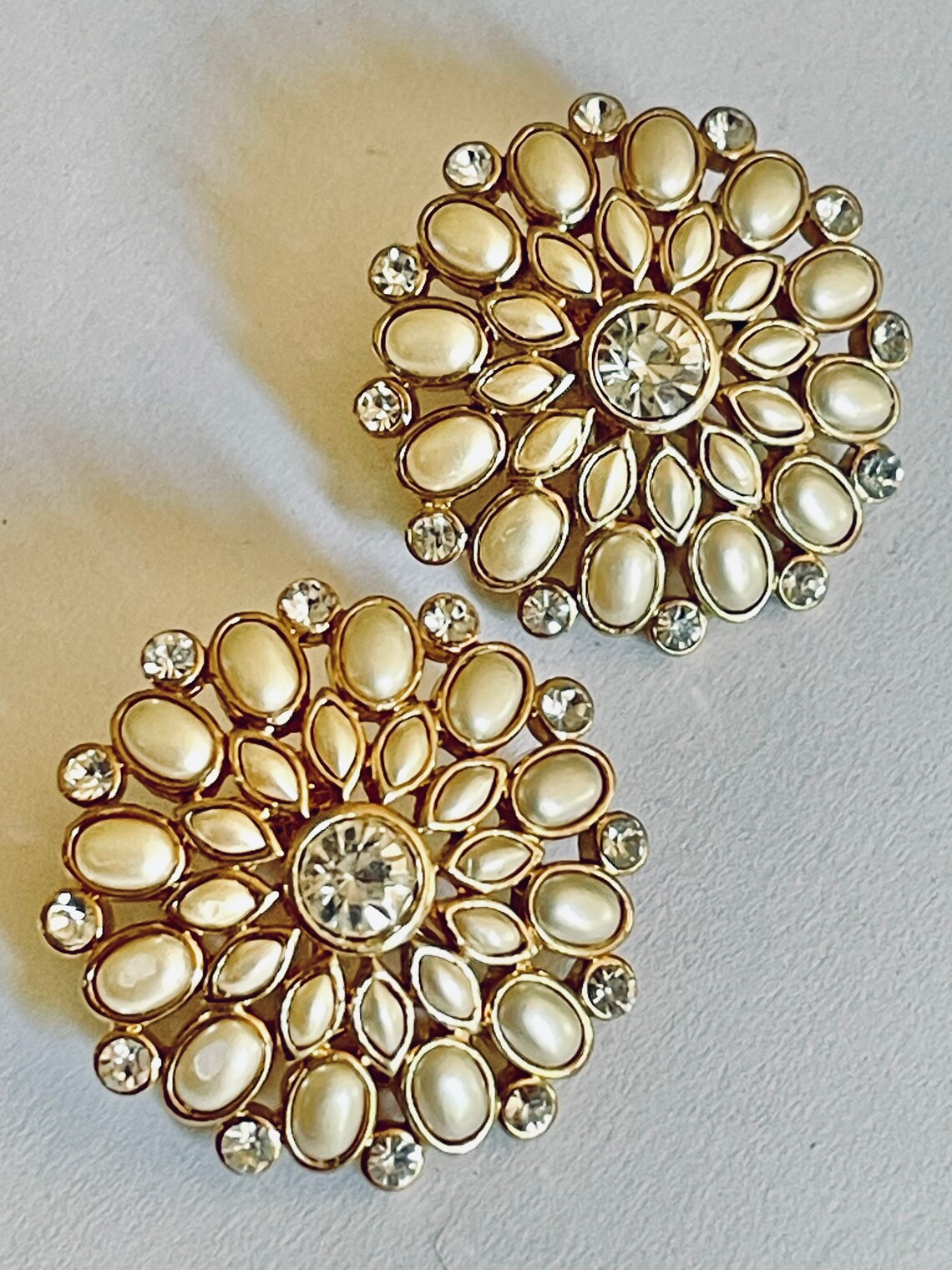 Vintage Pearl & Rhinestone Clip on Earrings Lovely Wedding Etsy