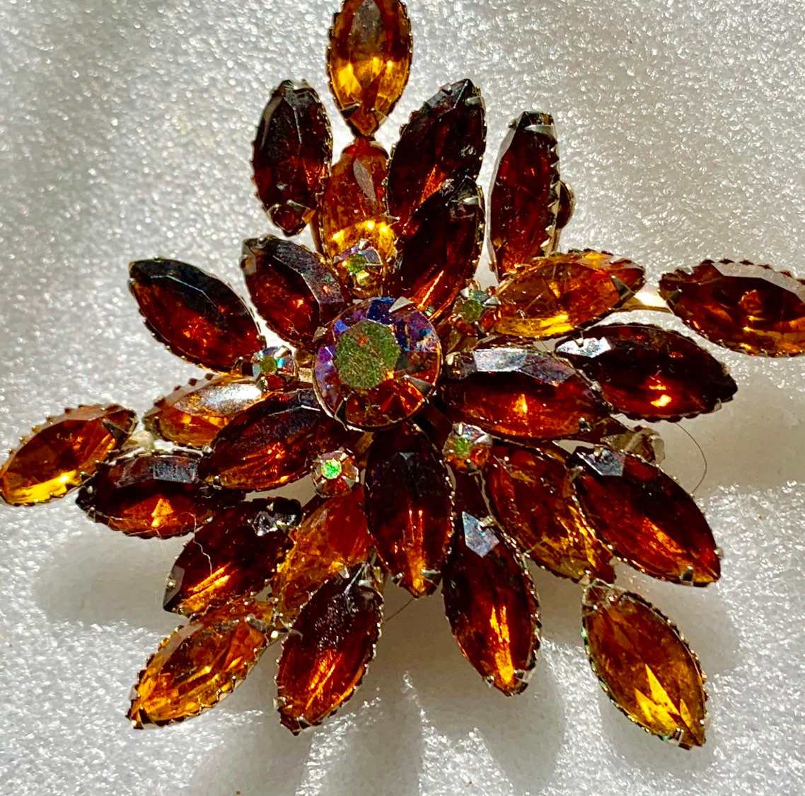 Sale Vintage Rhinestone Brooch Amber Stones With AB Center Stone ...
