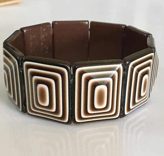 Sale! Vintage Lea Stein lucite tile bracelet stre… - image 1