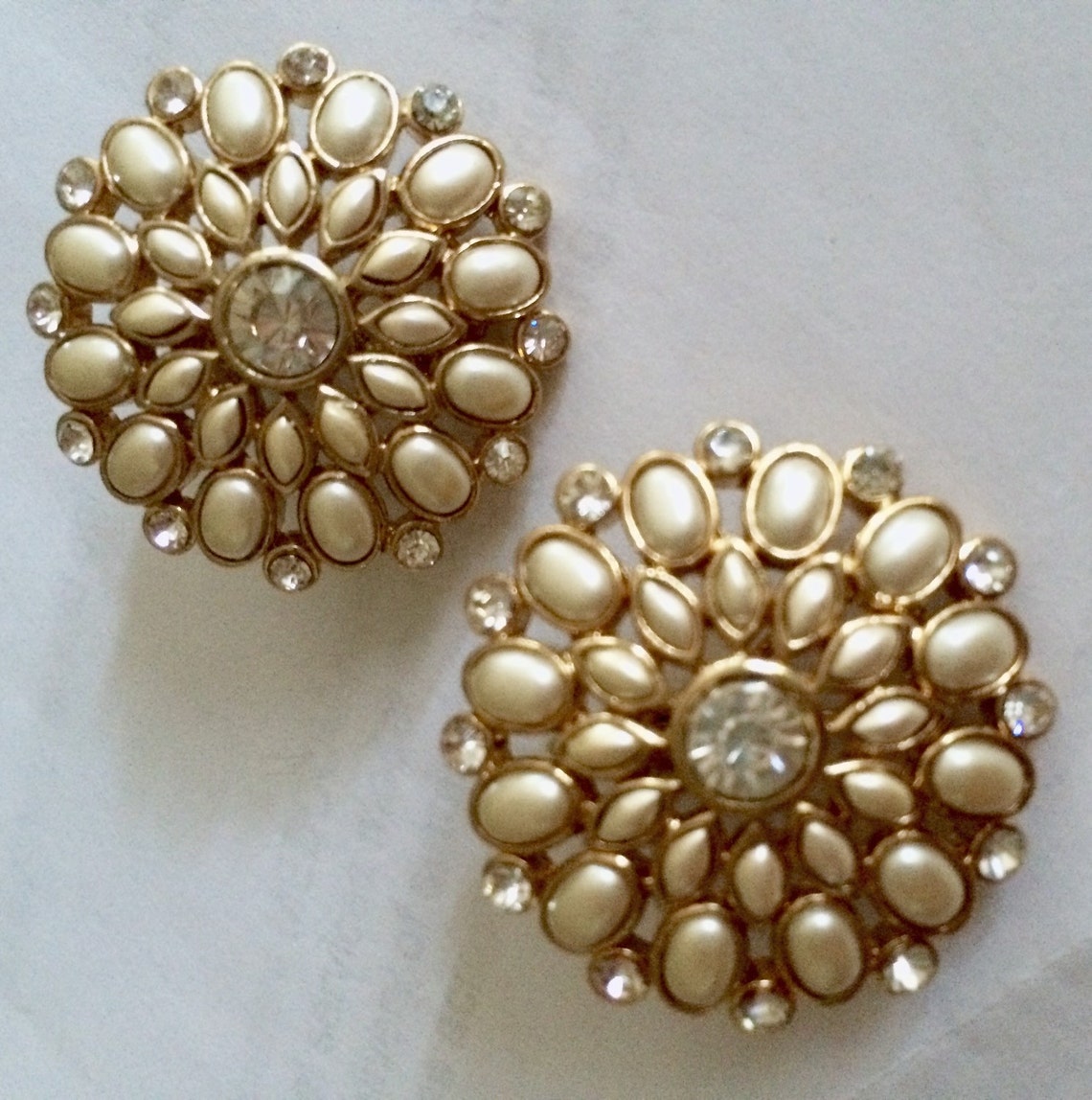 Vintage Pearl & Rhinestone Clip on Earrings Lovely Wedding Etsy