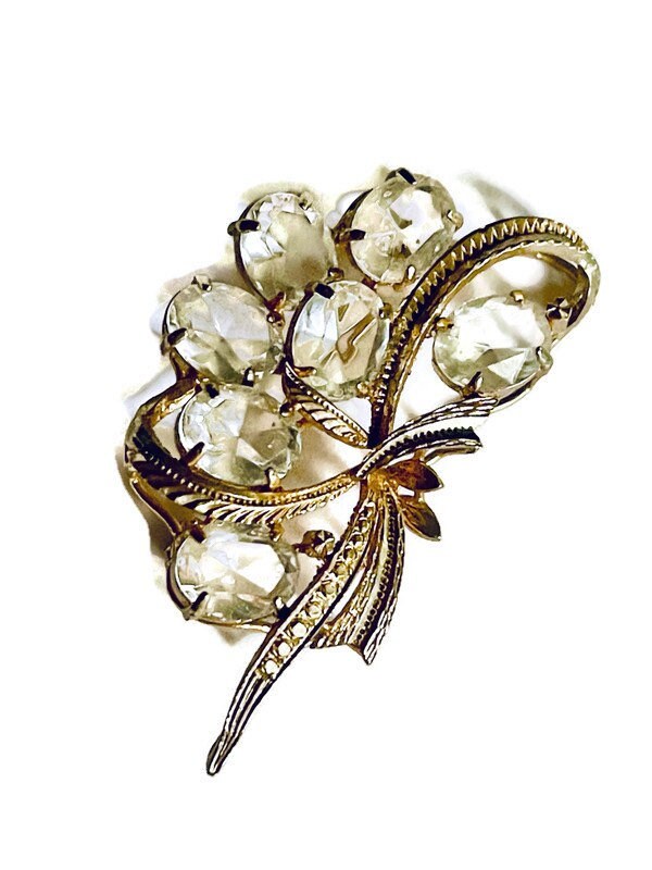 Vintage Crystal Brooch Floral Spray With Clear Oval Stones in - Etsy
