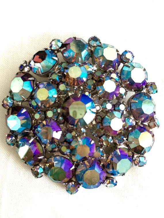 SALE! Vintage AB peacock rhinestone brooch from De