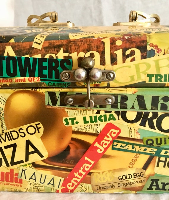 Vintage handbag decoupage travel destinations on … - image 3