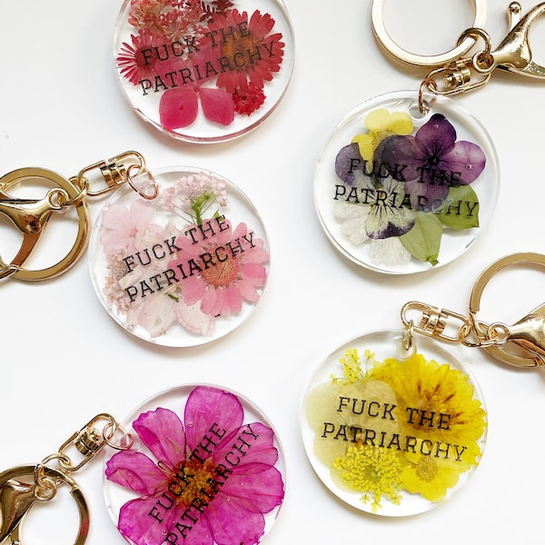 Fuck the Patriarchy Keychain, Flower Keychain, Feminist Keychain, Taylor Swift Keychain, Floral Keychain, Flowers in Resin, Girl Power