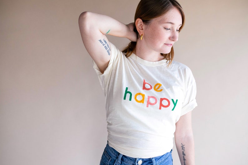womens tees positive shirts graphic tees for women t-shirts with sayings womens tshirt t-shirt Be Happy graphic tshirt gifts for her