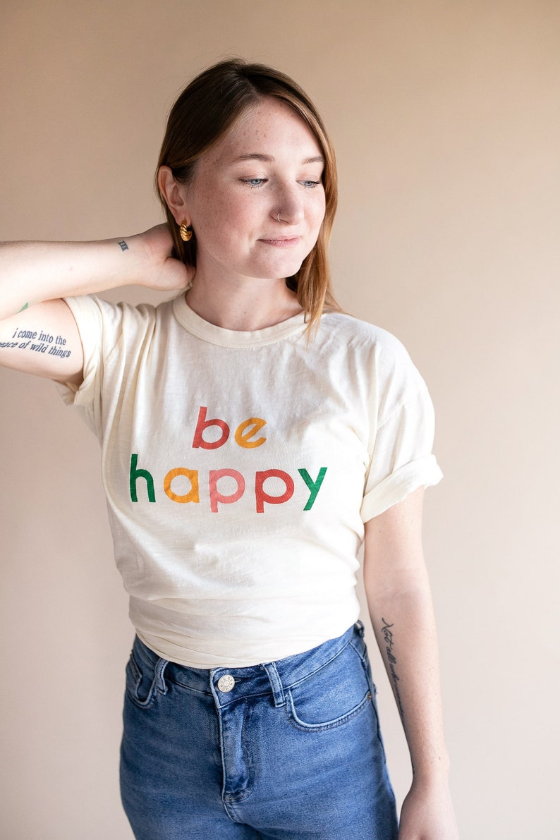 womens tees positive shirts graphic tees for women t-shirts with sayings womens tshirt t-shirt Be Happy graphic tshirt gifts for her