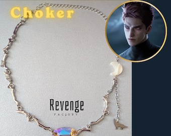 Love and Deepspace Valko Necklace /Amber Jewelry Wolf Howl Moon Protocore Charm Silver Tone LADS Ao Yin Werewolf Choker Y2k.