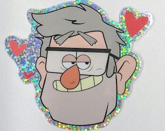 Grunkle Stan Glitter Bumper Laptop Vinyl Sticker  Gravity Falls Stanley