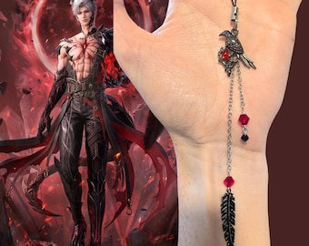 Love and Deepspace Sylus Mephisto Feather Phone Chain Charm Keychain Silver Red Aether Core Dragon