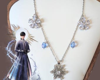 Love and Deepspace Inspired Zayne Snowflake Jasmine Flower Necklace Jewelry Charm Pendant Black Red LADS Silver Blue