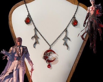 Love and Deepspace Inspired Sylus Dragon Vampire Necklace Jewelry Charm Pendant Black Red LADS Wing Moon Blood