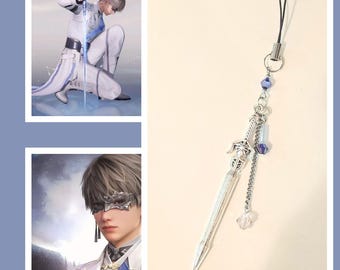 Love and Deepspace Xavier Lumiere Sword Phone Chain Charm Keychain Silver Blue