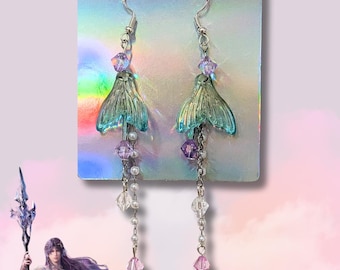 Love and Deepspace Rafayel Inspired Merman Earrings, Ocean Charm Jewelry Mermaid Fish Lemuria Tail Silver