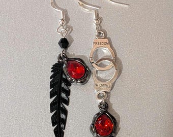 Love and Deepspace Sylus Earrings Mephisto Feather Charm Sterling Silver Red Aether Core Dragon handcuffs