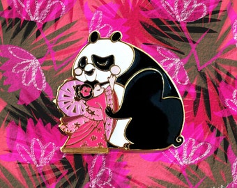 it's a tiny little world - panda & baby girl gold plated enamel pin limited edition