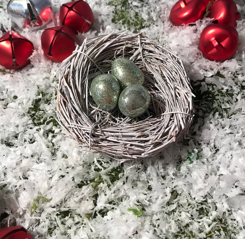 Glittered Eggs in a White Glitter 3 Bird Nest Ornament Etsy