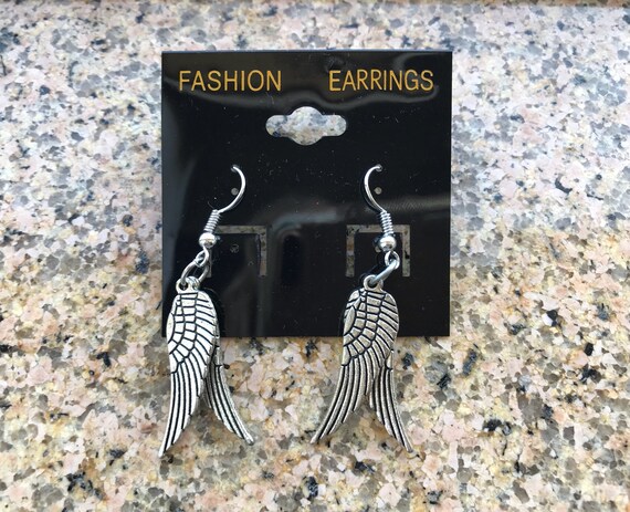 Boucles D'Oreilles Argentées Grandes Ailes D'Ange Totem Oiseau Biker Pendantes