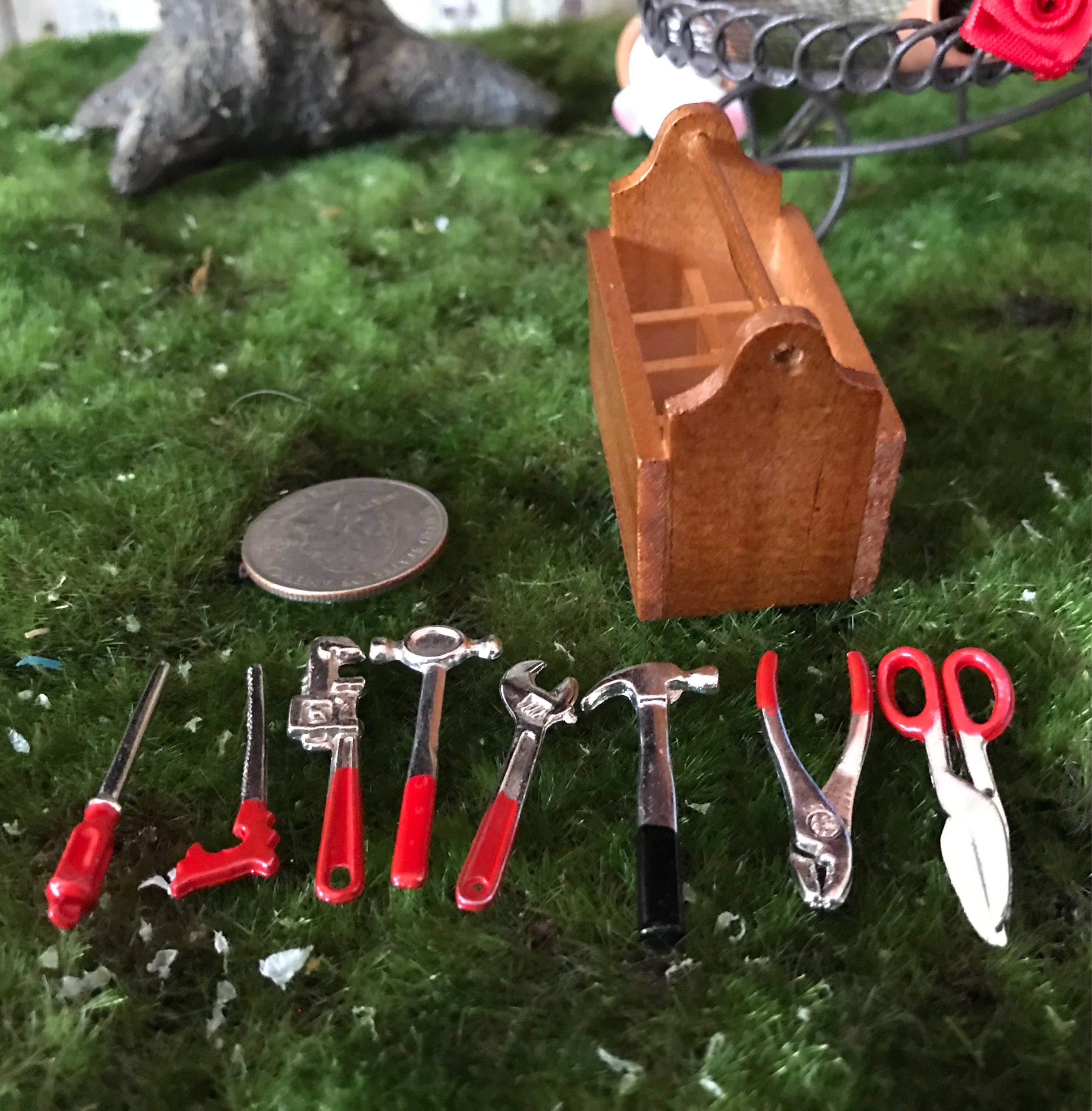 Miniature tool box with tools. Mini tools set of 8 for Etsy