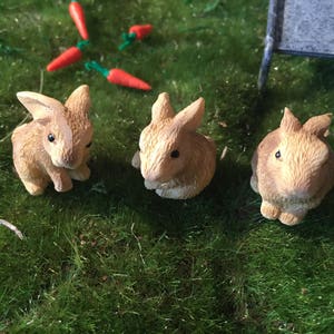 Miniature fairy garden bunnies rabbits set of 3 accessories for terrarium mini carrots fairy garden accessory gnome garden terrarium bunny image 3