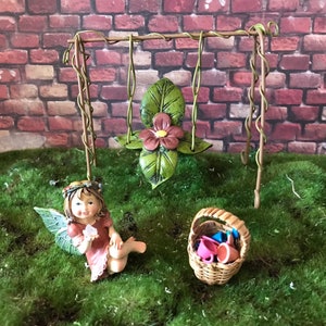 Fairy garden swing picnic fairy figurine set 14 pieces colorful miniature dishes