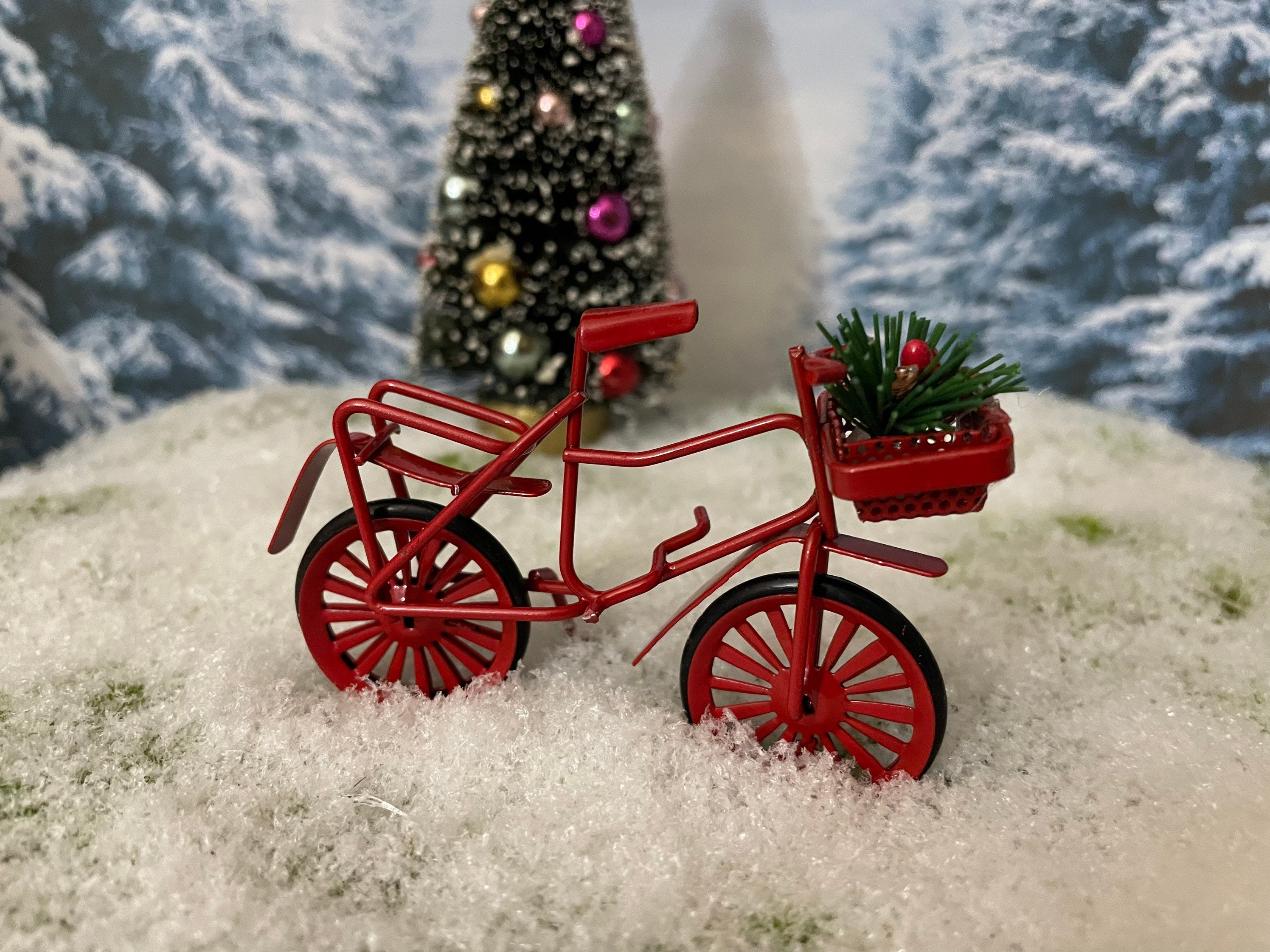 Adorable Red Christmas Bicycle Miniature Fairy Garden Gnome Garden