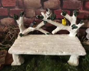 Banco de hadas en miniatura banco de aspecto de hadas con dulces pájaros banco miniatura de hadas accesorios de jardín