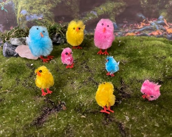 Bright Chenille Chicks! bright pink, blue, and yellow