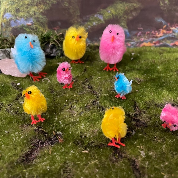Bright Chenille Chicks! bright pink, blue, and yellow