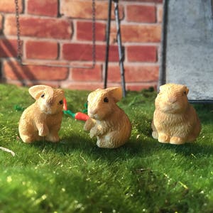 Miniature fairy garden bunnies rabbits set of 3 accessories for terrarium mini carrots fairy garden accessory gnome garden terrarium bunny image 1