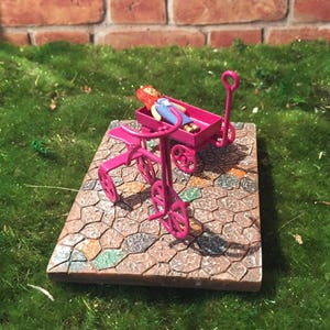 Fairy garden accessories tricycle pink trike mini pink wagon terrarium garden gnome garden fairy garden miniature pink tricycle and wagon