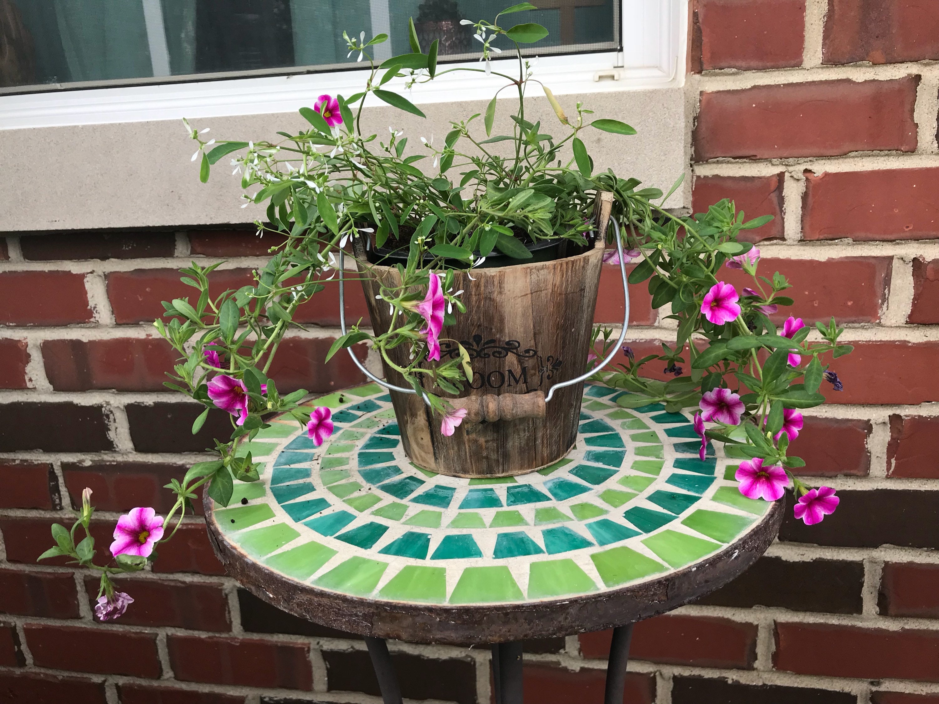 Beautiful Wooden Bucket Planter Dark Wooden Planter Bucket Etsy