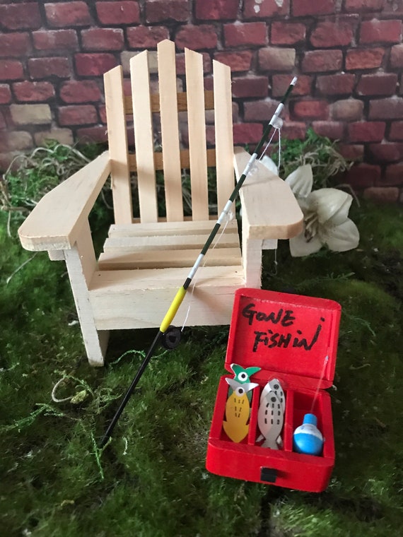 Miniature Tackle Box, Wooden Tackle Box, Fairy Tackle Box, Fishing Supplies,  Dollhouse Miniatures 