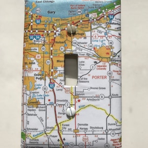 Cubierta de placa de interruptor de mapa del estado de Indiana, palanca única, cubierta de placa de interruptor de mapa personalizada de Gary Indiana East Chicago