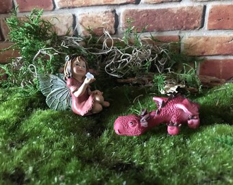 Adorable sleeping red dragon enchanted dragon, enchanted garden supply, fairy garden supplies, miniature dragon
