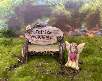 Miniature woodland bench, fairy garden bench, miniature bench. Terrarium supply, fairy garden accessories FAIRIES WELCOME!
