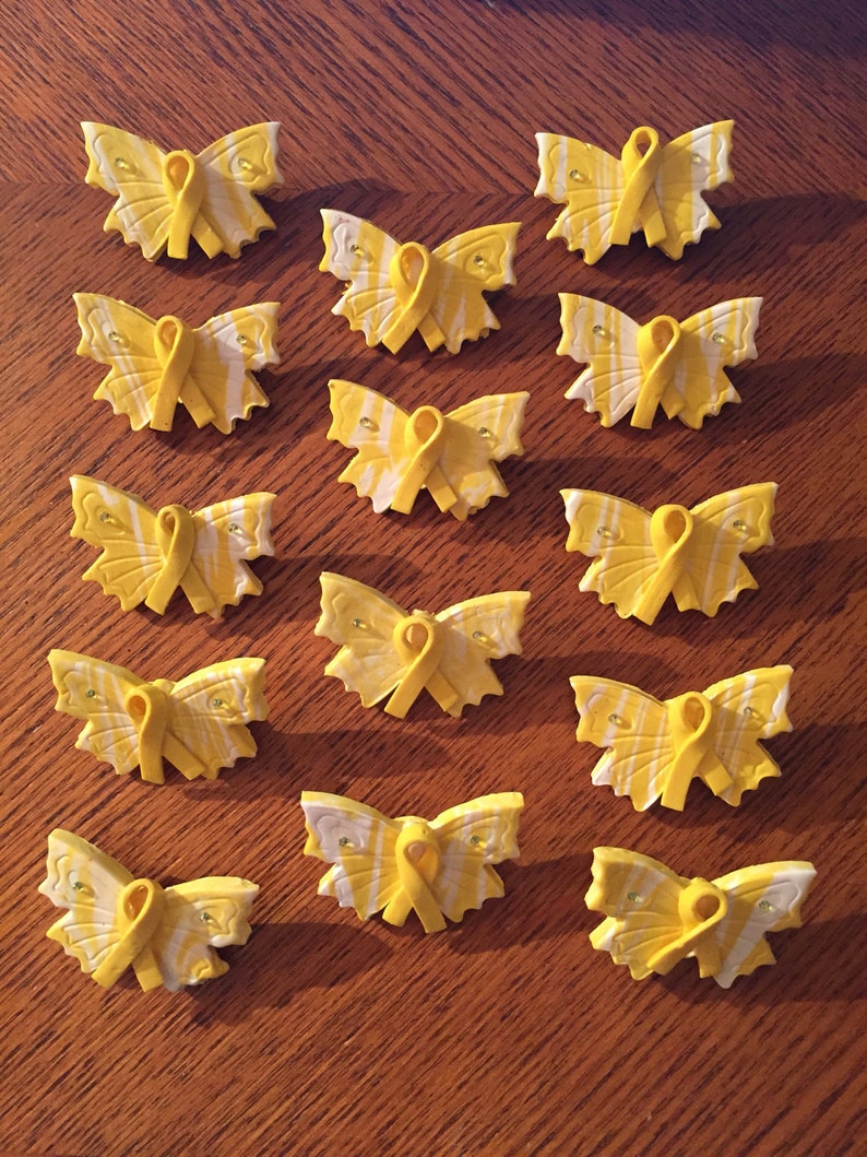 2.5/' Bladder cancer Bone cancer awareness brooch pin yellow ribbon butterfly brooch Veteran education support Bring vets home ribbon