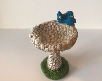 Fairy garden birdbath with blue birds and water affect miniature cobblestone birdbath terrarium birdbath mini garden accessories