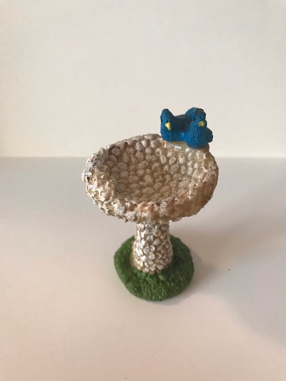 Fairy garden birdbath with blue birds and water affect miniature cobblestone birdbath terrarium birdbath mini garden accessories
