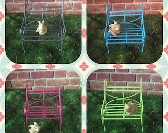 Fairy garden bench furniture secret garden miniature accessories for terrarium or dollhouse bench mini plant copper mini bench mini plant