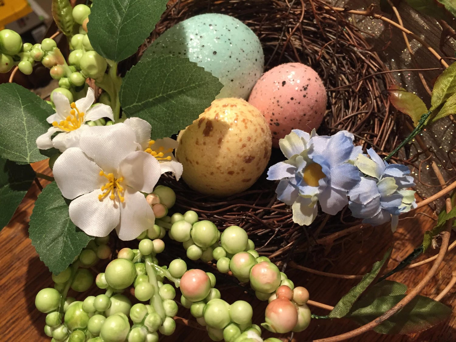 XL 30 BIRDS NESTS ON STEMS BRANCHES Grapevine EASTER SPECKLED EGGS Floral  Decor