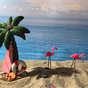 Mini Pink Flamingo Pair, Fairy Garden, Terrarium Supply, Miniature Beach Accessories,  Miniature Gardening, Mini Beach Garden, Seaside minis