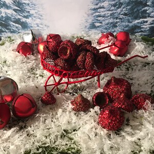 Red glitter acorn tops for Christmas and holiday crafts or Decour assorted sizes