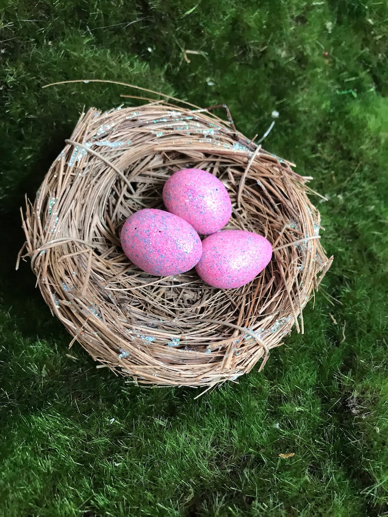 Pink & Blue Eggs in a Glitter 3 Bird Nest Ornament. Find Etsy