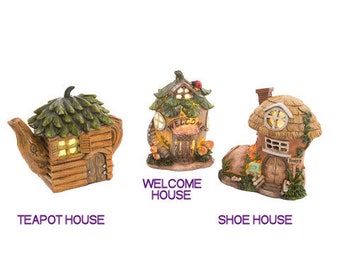 Lighted fairy house, miniature fairy house, mini shoe house, fairy garden house, fairy accessories, teapot house illuminated miniature house