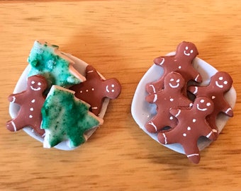 Miniature Gingerbread cookie tray for dollhouse miniatures or miniature displays Christmas tree cookies mini sweet treats tiny cookies