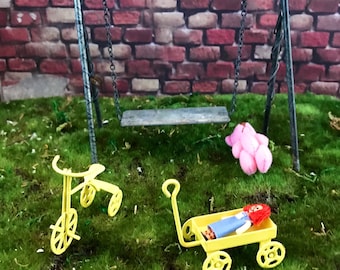 Fairy garden accessories yellow trike mini yellow wagon terrarium garden gnome garden fairy garden miniature yellow tricycle & wagon