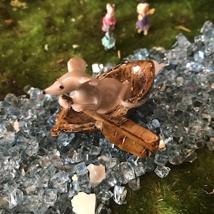 Mouse Rowing Boat, walnut shell boat, sweet miniature mouse  in walnut shell boat with whirlybird paddle, fairy garden supplies, miniatures